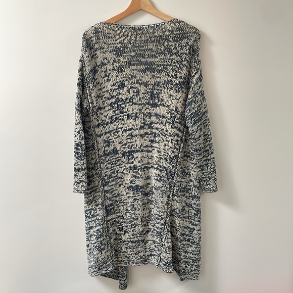 Massimo Dutti long knit cardigan open front Italian cotton yarn blue white sz M - Picture 5 of 11